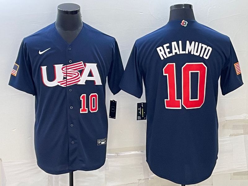 Men 2023 World Cub USA #10 Realmuto Blue Nike MLB Jersey1